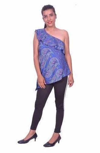 Crepe One Shoulder Printed Top Small, Medium, Large, XL