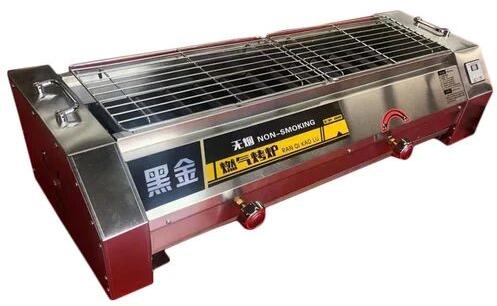 Silver Rectangular Stainless Steel Electric Barbecue Grill, Voltage : 220V