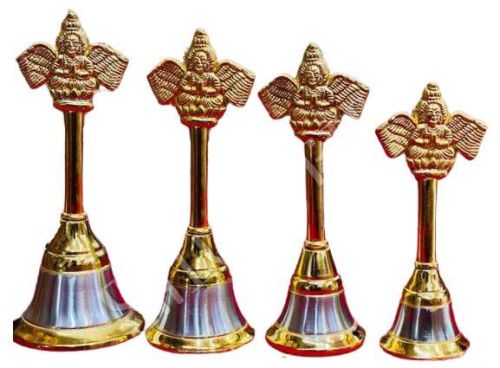 Otto International 80-100Gm Brass Hand Pooja Bells, Color : Metallic, Gold