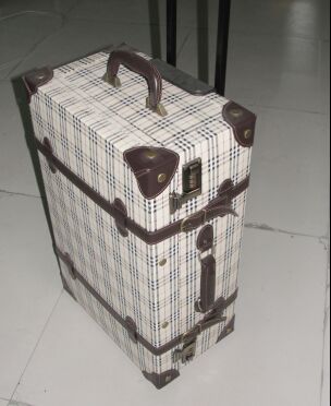 Grid-design Leather Trolley Case, Wooden and Leather Luggage
