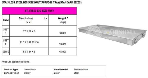 Stainless Steel Big Size Multipurpose Tray