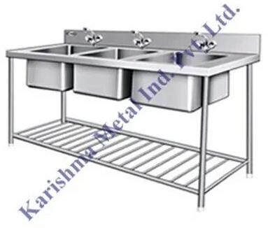 Stainless Steel Three Sink Unit, Shape : Rectangular