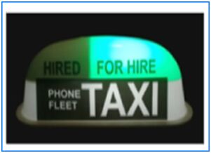 Round Taxi Top With Indication Hired and For Hire