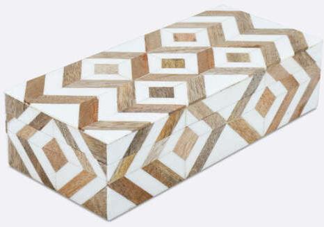 Non Polished Wood Printed ZigZag Patterned Decorative Box, Size : Multisize