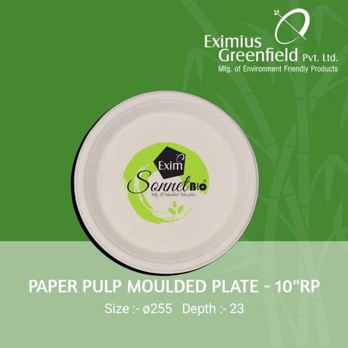 10 Inch Paper Pulp Moulded Plate, For Serving Food, Feature : Disposable, Eco Friendly, Light Weight