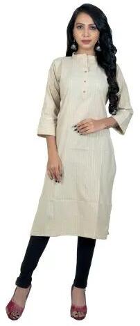 3/4th Sleeve Plain Cotton Kurti