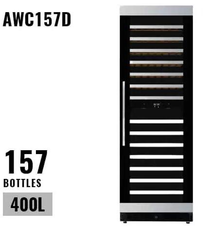Aavta 157 Bottles Dual Zone Completely 3 Layered Smoked Glass Wood Wine Cooler