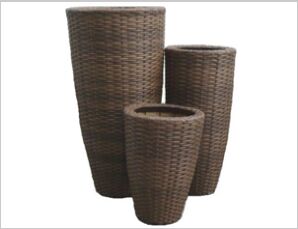 Metal frame 3 Set Polyrattan Round Pots, Brand Name : VietDelta