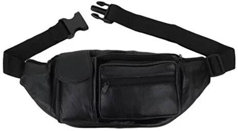 Black Leather Waist Bag, Size : Customize