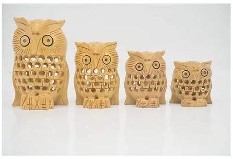 Brown Jali Work Wooden Owl Undercut Set