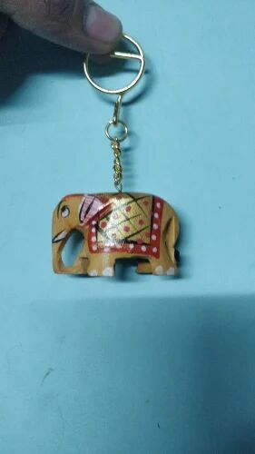 Wooden Painted Elephant Keychain, Color : Multi Colour
