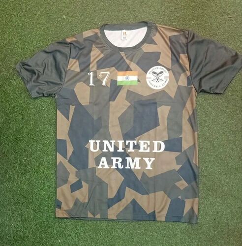 Multicolor Army Print Cotton Sports T Shirt, Size : L (40)