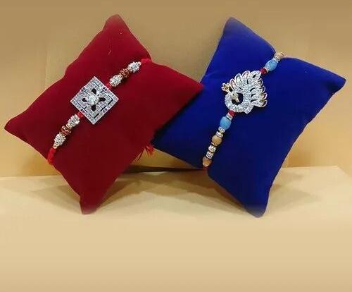 Silver Diamond Rakhi Set