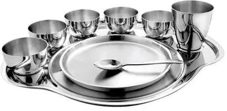 Stainless Steel SS Thali Set, Color : Silver