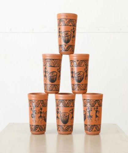 Clay Warli Timpali Dinner Glass Set, Size : 200 ML