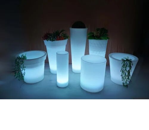 Round Pot Poly Fiber LED Planters, Size : 2ft Height