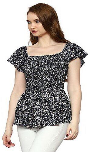 Sleeveless Ladies Black Rayon Printed Top