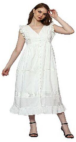 Ladies Voile Flared Dress With Pintucks, Size : M, XL