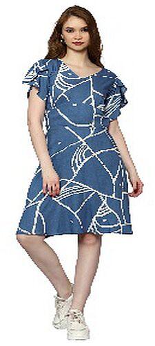 2SHE Printed Blue Rayon Dress, Size : M, XL