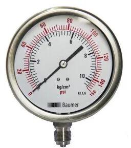 Round Baumer Pressure Gauges, Dial Size : 63mm To 250mm