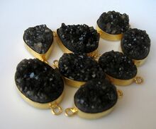 Black Color Sugar Agate Bezel Setting Loop 22 CT Gold Plated Connectors