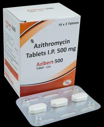 Azibert-500 Azithromycin Tablets, Packaging Size : 10*3 Box (30 Tablets)