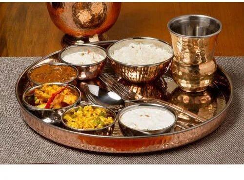 Silver Metal Stainless Steel Thali Set, For Home, Pattern : Plain