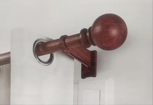 Round Wooden Embossed Curtain Rod, Color : Brown