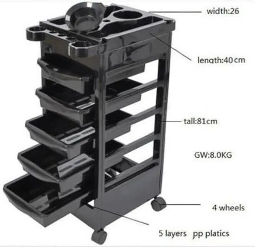 Pithadiya Plastic Hair Salon Trolley, Color : Black