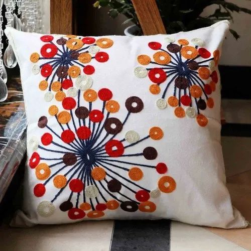 Embroidery Round Embroidered Plain Designer Soft Cushion Cover, For Sofa, Chairs, Bed, Size : Customized