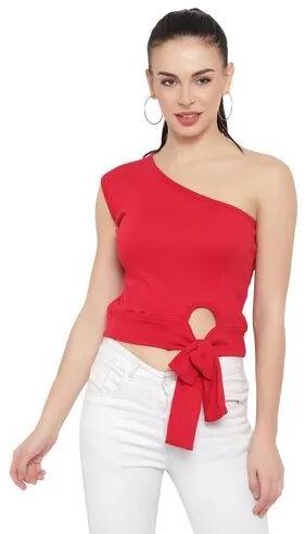 Plain Cotton Lycra Women One Shoulder Top, Size : XL