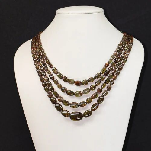 Andalusite Smooth Oval Beaded Necklace, Length : 15