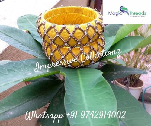 Raw Silk Fabric Hand Embroidery Designer Bangles