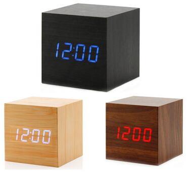 Cube Wood LED Alarm Clock, Packaging Type : Black, Gray, White