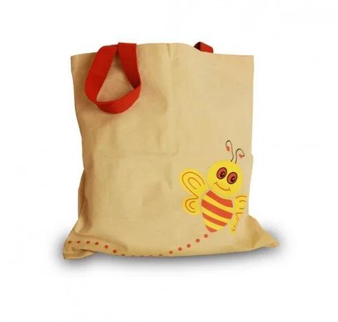 Cream Printed Canvas Bag, Size : 14 X 14.75 Inches