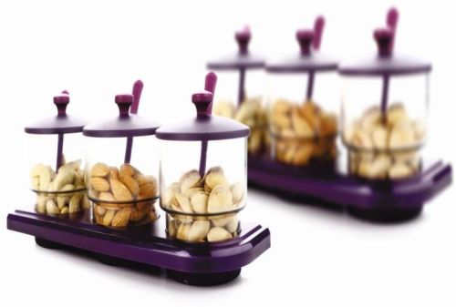 Purple 3 Pcs Store Well Container Set, For Dry Fuits, Shape : Round