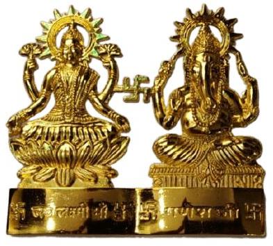 GOLDEN METAL LAXMI GANESHA IDOL WITH SWASTIK SYMBOL