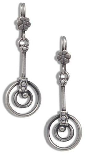 Silver Oxidised Long Round Ripple Earring