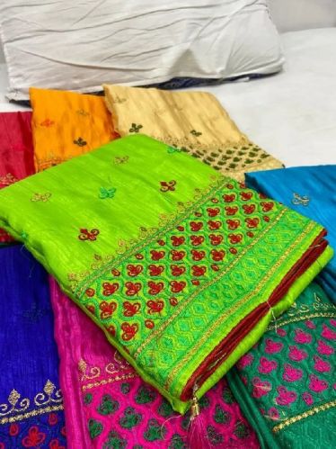 Embroidered Milano Silk Saree, Occasion : Wedding Wear