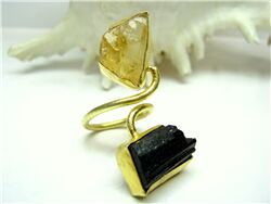 CITRINE AND TOURMALINE ROUGH RING