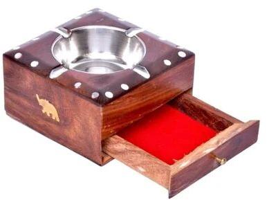 Brown Square Wooden Cigarette Ashtray