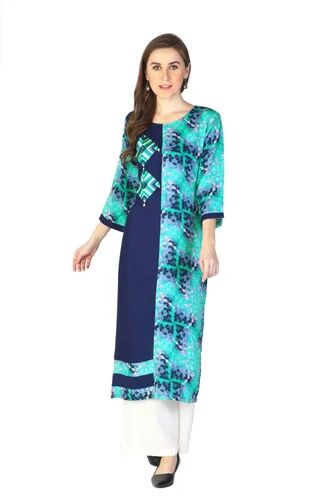Rayon Printed Embroidered Kurti, Size : Large, Medium, XL, XXL