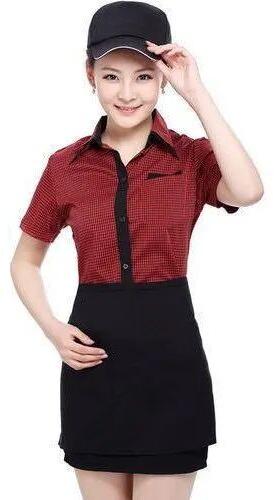 Plain Cotton Women Catering Uniform, Color : Red Black