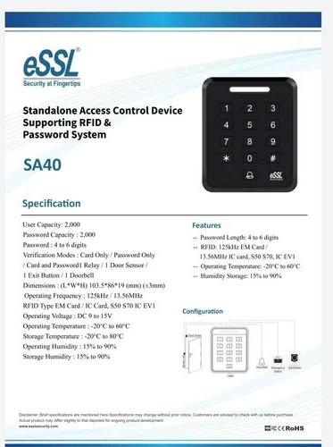 13.56MHz Keypad Access Control System, Operating Temperature : 0 To +50 Degree Celcius