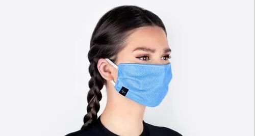 Cotton/polyester Blend Cotton Face Mask, For Office, Clinic, Hospital, Etc.., Color : Sky Blue, White