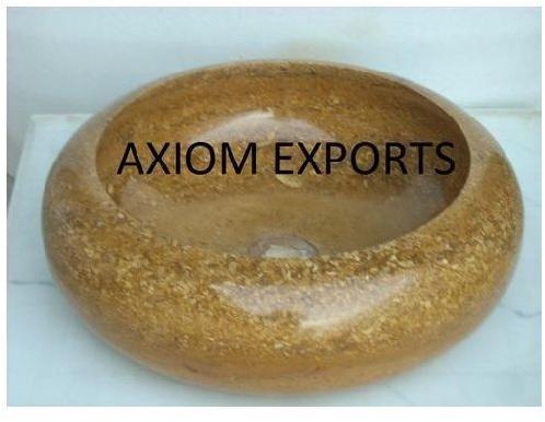 Round Natural Stone Wash Basin, For Home, Pattern : Plain