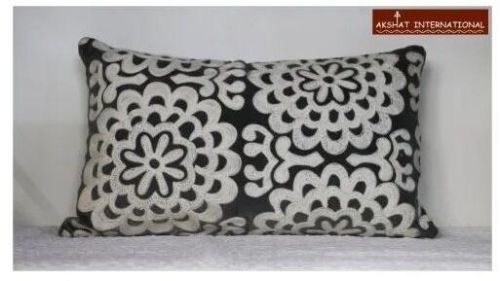 Akshat International Grey Embroidery Cotton Kantha Cushion Cover, For Sofa, Bed, Garden