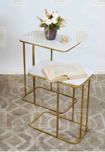 Nesting Gold Table Set Of 2, For Restaurant, Office, Hotel, Home, Pattern : Plain