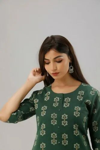 Stitched Cotton Palazzo Suit, Color : Bottle Green