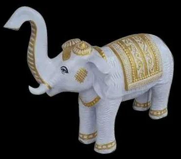 Fiber Elephant Statue, Color : White Golden